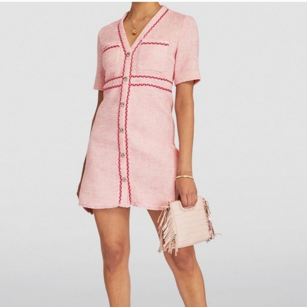 Maje Pink Tweed Barbie Dress Size 0, 36 Fr